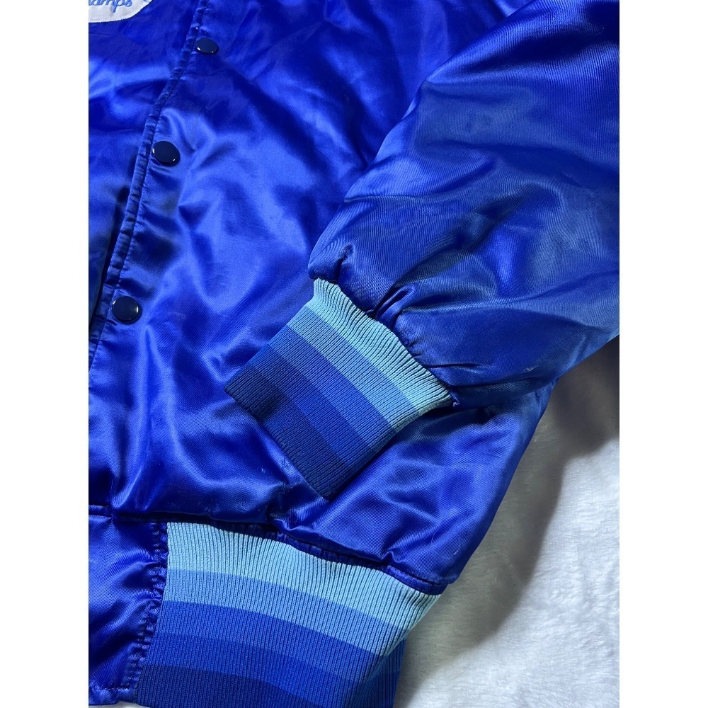 Vintage 1980s Baseball Champs Satin Bomber Jacket H. Greenlee Blue‎ Size? - Picture 2 of 9